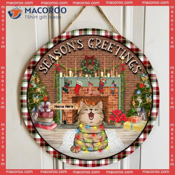 Season’s Greetings, Indoor Fireplace, Personalized Cat Christmas Wooden Signs