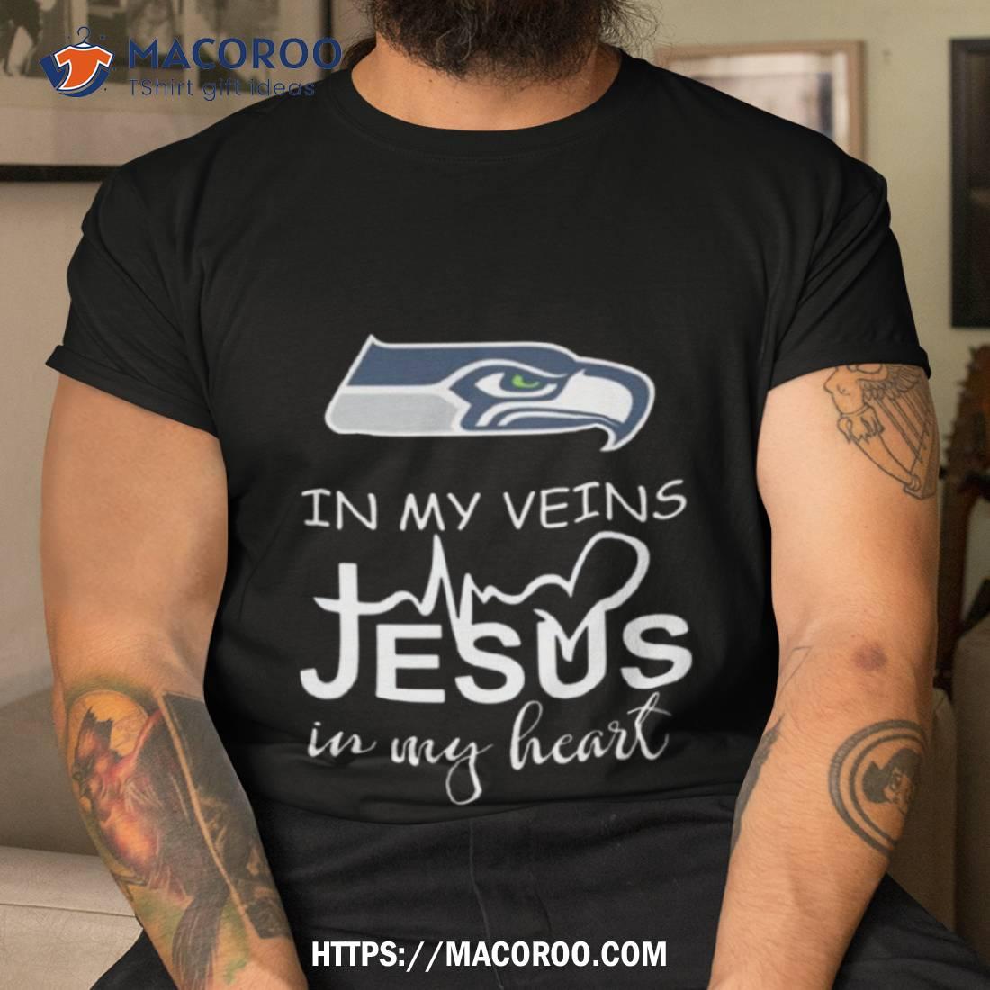 Seattle Seahawks Logo 2023 In My Veins Jesus In My Heart shirt - Limotees