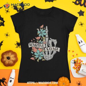 Sensitive Savage Flower Skull Halloween Costume Motivational Shirt, Scary Skull