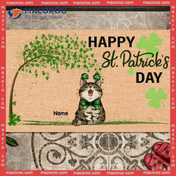 Shamrock Tree Outdoor Door Mat,st. Patrick’s Day Personalized Doormat, Gifts For Cat Lovers