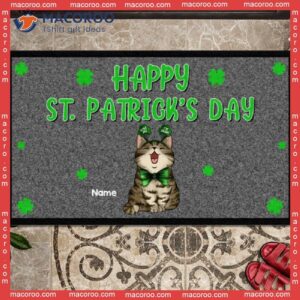 Shamrocks Dark Outdoor Door Mat, Gifts For Cat Lovers,st. Patrick’s Day Personalized Doormat