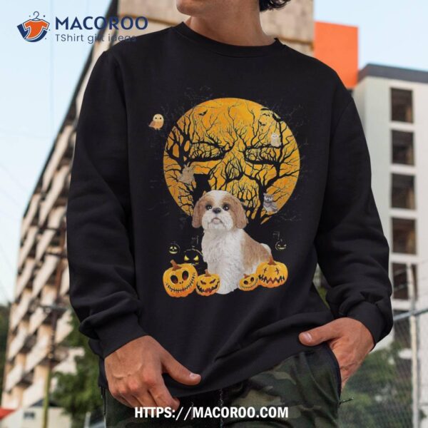 Shih Tzu Halloween Costume Moon Skull Tree Owl Wo Shirt, Sugar Skull Pumpkin