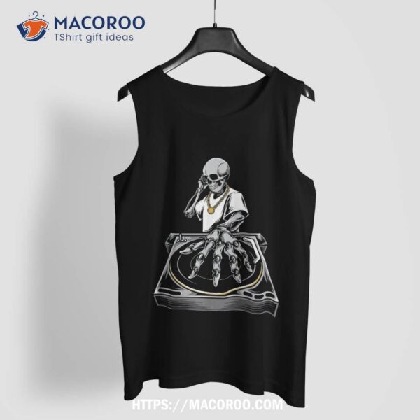 Skeleton Dj Lazy Halloween Costume Skull Disc Jockey Shirt, Skeleton Head