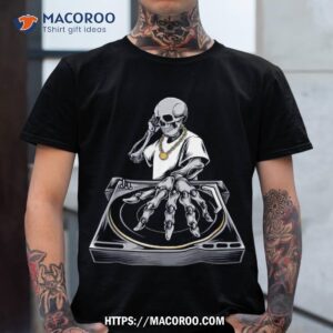 Skeleton Dj Lazy Halloween Costume Skull Disc Jockey Shirt, Skeleton Head