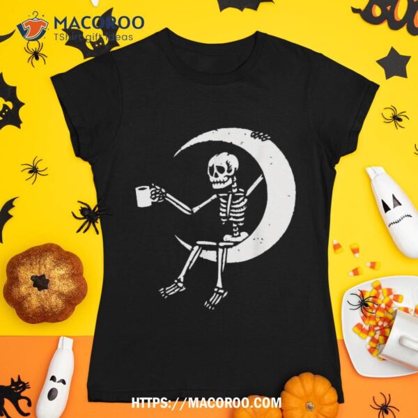 Skeleton Drinking Coffee Lazy Halloween Costume Skull Bones Shirt, Halloween Skull