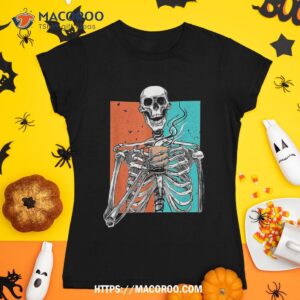 skeleton drinking coffee lover funny halloween skull shirt halloween skull tshirt 1