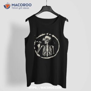 skeleton drinking coffee shirt lazy halloween costume skull shirt skeleton masks tank top