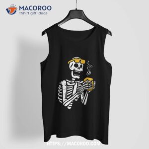 skeleton drinking coffee skull halloween shirt skeleton head tank top