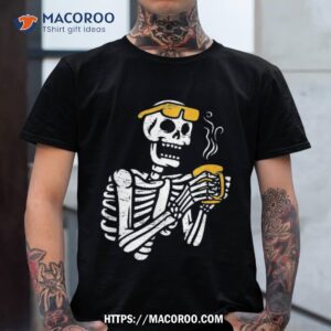 skeleton drinking coffee skull halloween shirt skeleton head tshirt