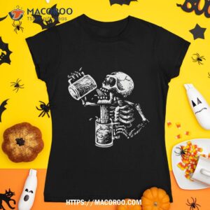 Skeleton Drinking Lazy Halloween Costume Cool Skull Bones Shirt, Sugar Skull Pumpkin
