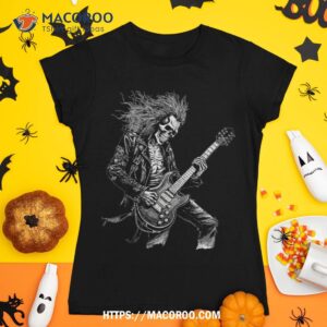 Skeleton Guitar Guy Rock And Roll Band On Shirt, Halloween Skull