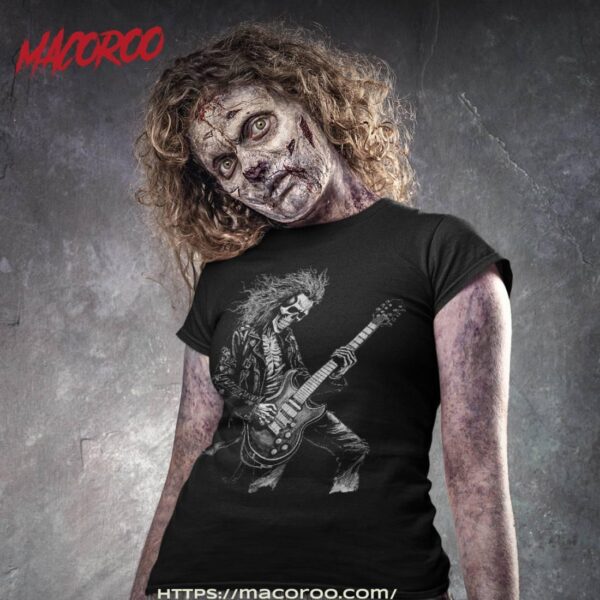 Skeleton Guitar Guy Rock And Roll Band On Shirt, Halloween Skull