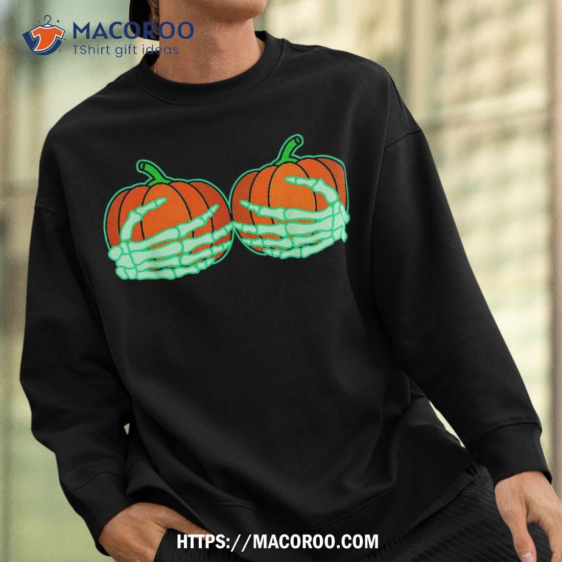 Pumpkin Boobs Shirt Funny Halloween T-Shirt Skeleton Boobs T Shirt Woman  Tshirts Crewneck Tees Women