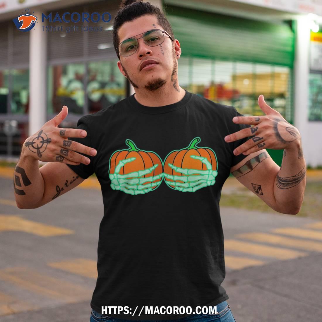 Pumpkin Boobs Shirt Funny Halloween T-Shirt Skeleton Boobs T Shirt