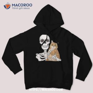 skeleton holding a cat shirt lazy halloween costume skull halloween skull hoodie