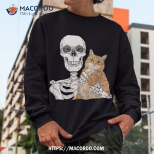 skeleton holding a cat shirt lazy halloween costume skull halloween skull sweatshirt