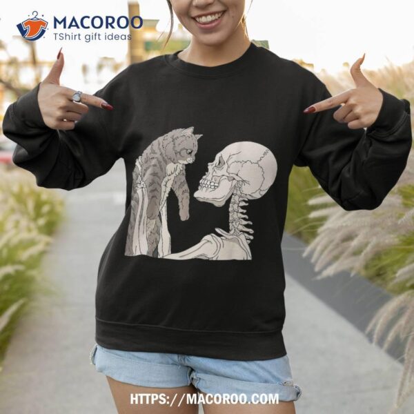 Skeleton Holding A Cat Shirt Lazy Halloween Costume Skull