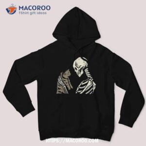 skeleton holding cat funny halloween skull kids shirt scary skull hoodie