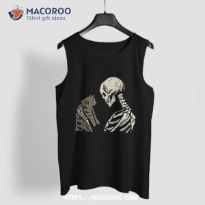 skeleton holding cat funny halloween skull kids shirt scary skull tank top