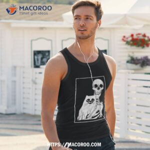 skeleton holding cat lazy halloween skull kitten spooky shirt skeleton masks tank top