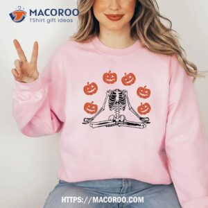 skeleton namaste halloween pumpkin sweatshirt 1
