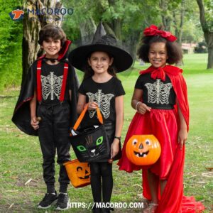 skeleton rib cage xray bones skull halloween costume shirt skull pumpkin tshirt 3