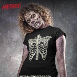 skeleton rib cage xray bones skull halloween costume shirt skull pumpkin tshirt