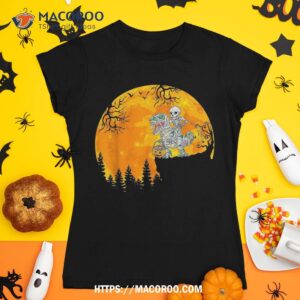 skeleton riding mummy dinosaur t rex halloween funny pumpkin shirt spooky scary skeletons tshirt 1 1