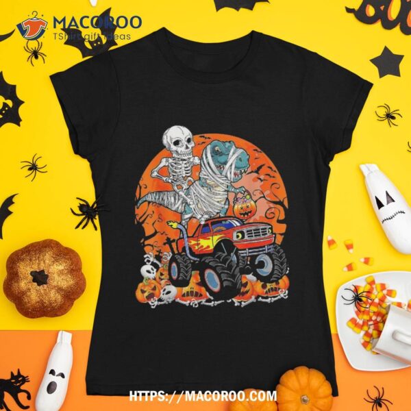 Skeleton Riding Mummy Dinosaur T Rex Monster Truck Halloween Shirt, Skeleton Masks