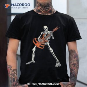 skeleton rock hand halloween costume cool music rocker shirt halloween skull tshirt