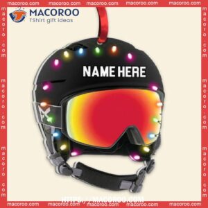 Skiing Helmet With Christmas Lights Custom-shaped Name Acrylic Ornament