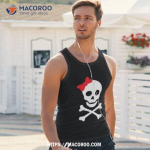 skull amp crossbones with bow halloween costume funny gift shirt sugar skull pumpkin tank top