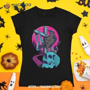 skull and crow lazy halloween costume creepy gothic occult shirt halloween skull tshirt 1