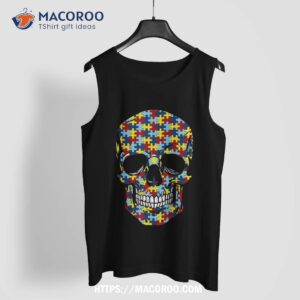 skull autism awareness art halloween shirt or gift scary skull tank top