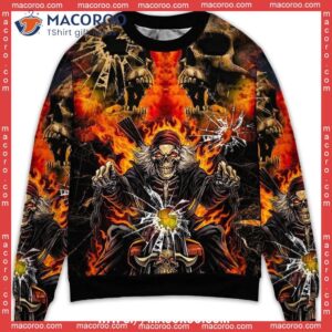 Skull Biker Crazy Art Ugly Christmas Tree Sweater