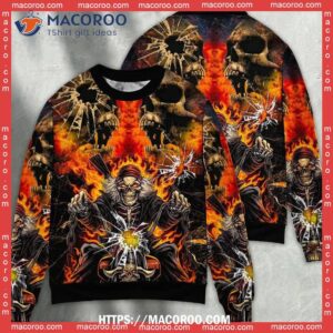 skull biker crazy art ugly christmas sweater christmas tree sweater 2