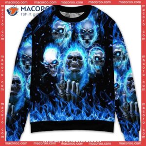 Skull Blue Angry Ugly Christmas Sweater Men