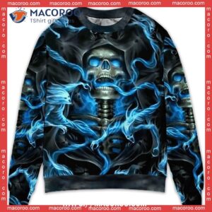 Skull Blue Smoke Flaming Funny Christmas Sweaters For Adults