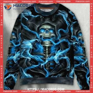 Skull Blue Smoke Flaming Funny Christmas Sweaters For Adults