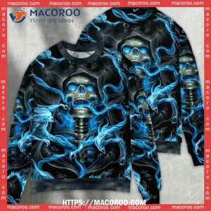 skull blue smoke flaming sweater ugly christmas funny christmas sweaters for adults 2