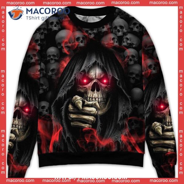 Skull Dark Red Smoke Lighting Pretty Christmas Sweaters