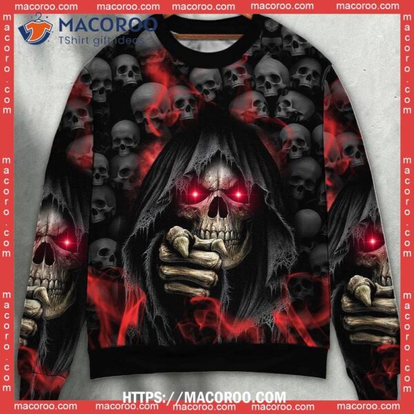 Skull Dark Red Smoke Lighting Pretty Christmas Sweaters