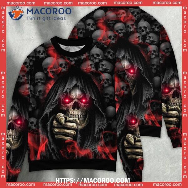 Skull Dark Red Smoke Lighting Pretty Christmas Sweaters