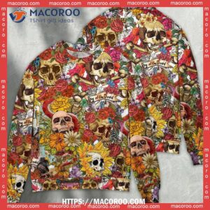 skull day of the dead flower sweater ugly christmas pokemon christmas sweater 2