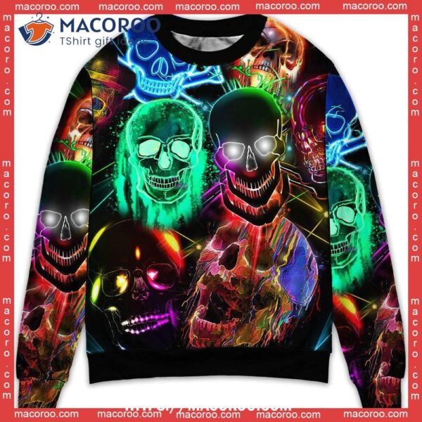 Skull Glowing Colorful Ugly Holiday Sweaters