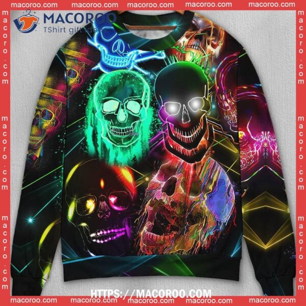Skull Glowing Neon Light Adult Ugly Christmas Sweater