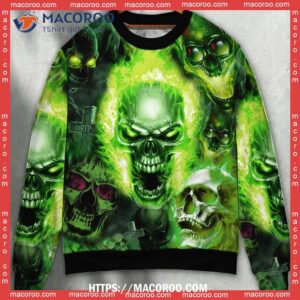 Skull Green Fear No Man Sweater Ugly Christmas, Ugly Christmas Sweatshirt