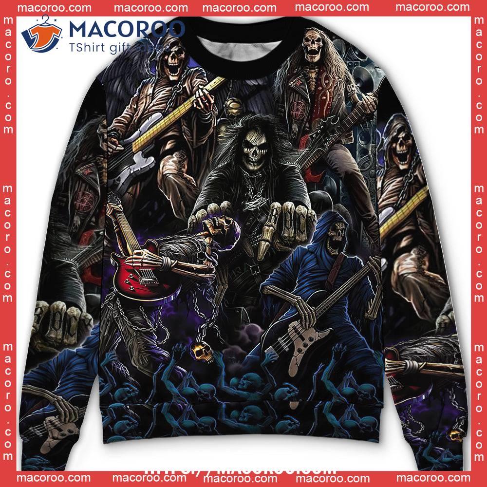 Skull Guitar Cool Dark Sweater, Ugly Christmas Sweater Day 2023 4 Skull Guitar Cool Dark Sweater, Ugly Christmas Sweater Day 2023