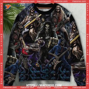 Skull Guitar Cool Dark Sweater, Ugly Christmas Sweater Day 2023