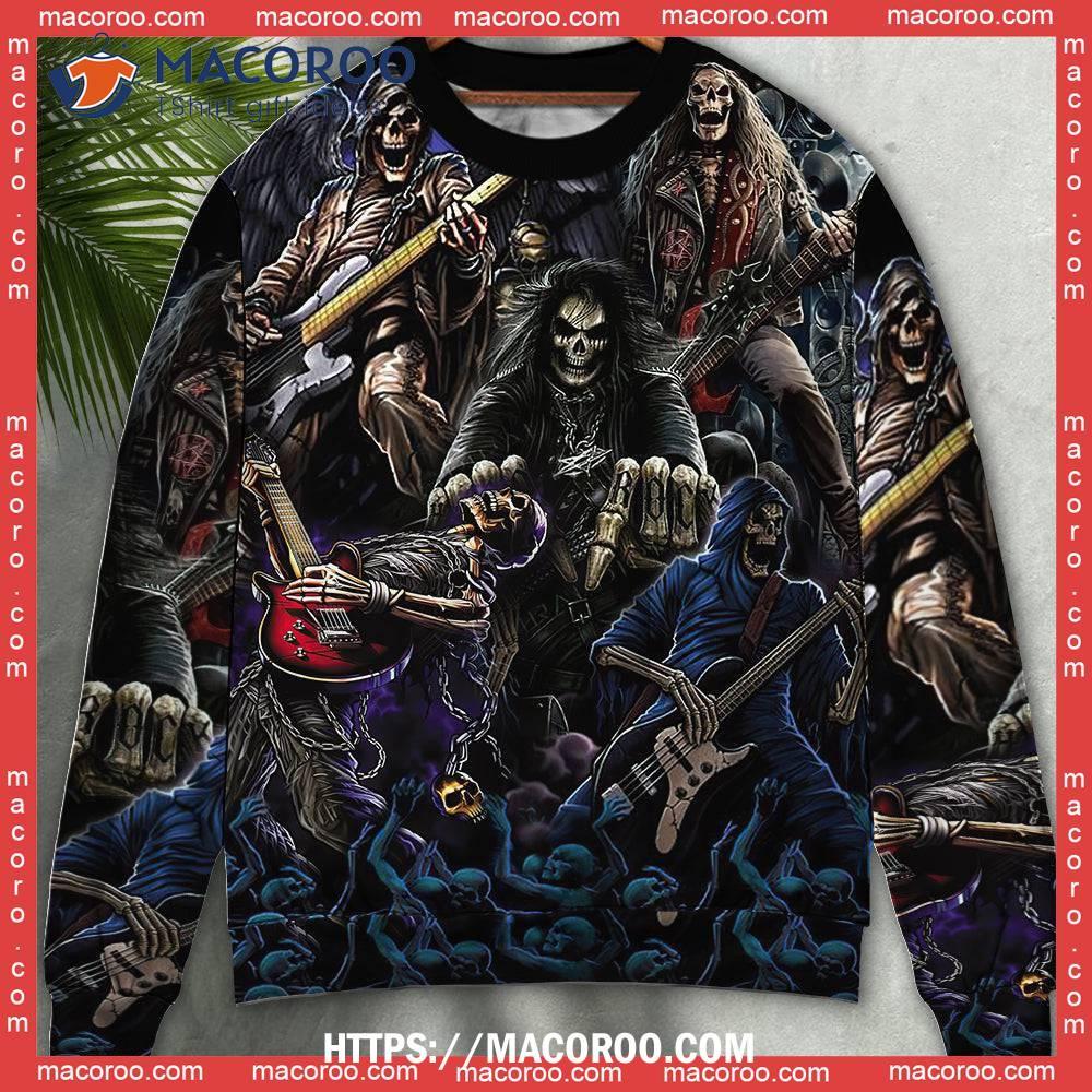 Skull Guitar Cool Dark Sweater, Ugly Christmas Sweater Day 2023 5 Skull Guitar Cool Dark Sweater, Ugly Christmas Sweater Day 2023